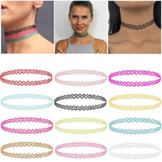 12Pcs Vintage Neck Tattoo Choker Elastic Women Necklace Punk Tattoo Choker Stretch Necklace Jewelry Girls Chokers Necklaces 1
