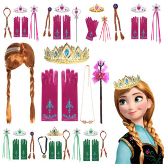 Disney Frozen1/2 Accessories Gloves Wand Crown Jewelry Set Wig Braid for Anna Elsa Princess Dress Clothing Cosplay Snow Queen 1