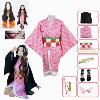 Anime Demon Slayer Nezuko Cosplay Costume Kimono Kimetsu No Yaiba Kamado Nezuko Costume Wig Womens Girls Kimono Uniform Clothes 1