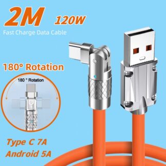 120W 6A USB Type C 180 Degree Rotating Elbow Fast Charging Data Cable Ultra Fast Charging Cable Cell Phone Charging Data Cable 1