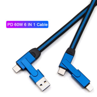 60W PD 6 in 1 USB C Cable Type C To Micro USB Cable Fast Charging Data Cord for Xiaomi Samsung S10 Huawei Phone Charger Cable 1