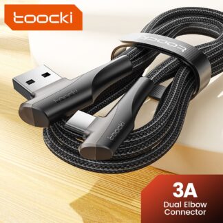 Toocki 3A USB Cable Quick Charge 3.0 Fast Charging Cable Type C 90 Degree Dual Elbow Data Cord For Huawei Xiaomi Samsung Realme 1