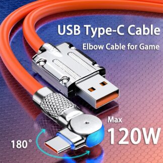 120W 7A Fast charging Type C Cable Rotation Elbow Cable for Game For Xiaomi Samsung Phone Charger Liquid Silicone USB C Cable 1
