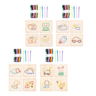 Wooden Lacing Toy Embroidery Puzzle Game Colorful Rope Threading Toy Cartoon Pattern Threading Set Family Interaction Toy 1